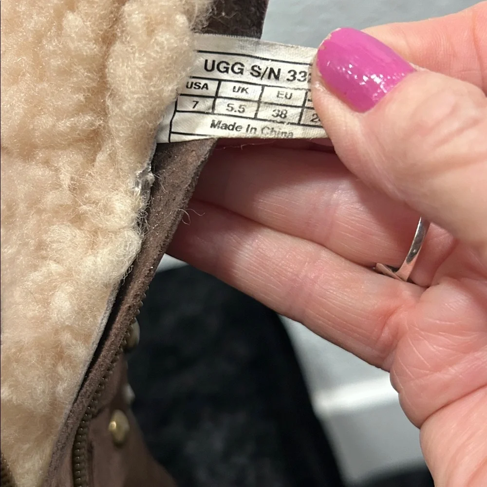 UGG Brown Suede Studded Shearling-Lined Winter Boots - Picture 6 of 7